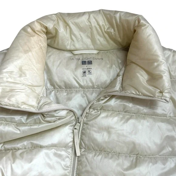 Uniqlo Ultra Light Down Ivory Puffer Vest Outdoors Mountains Hiking Camping L - Picture 9 of 13